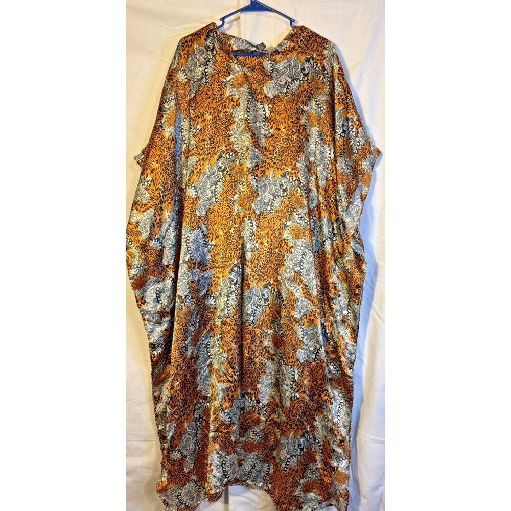 Satin Kaftan Muumuu Housedress Dress Animal Tiger Print Hippie Boho Women’s